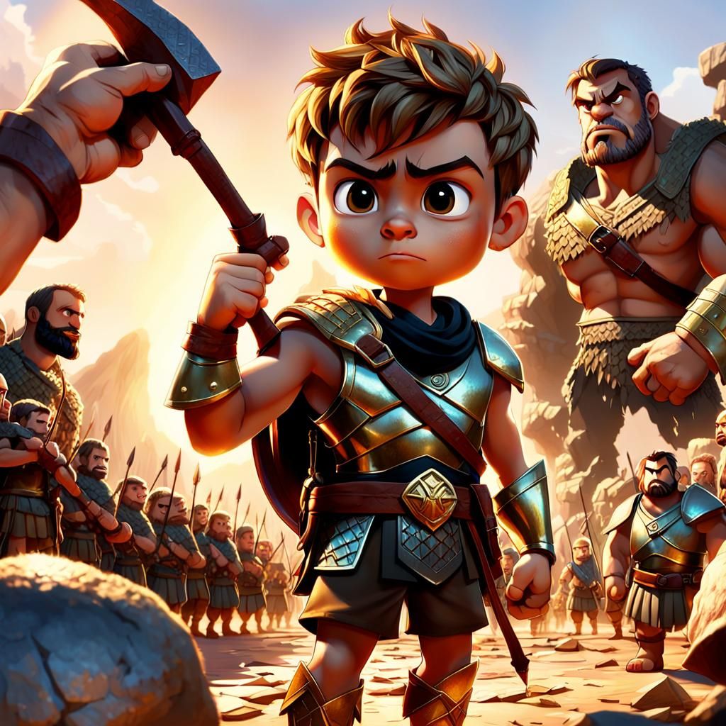 David and Goliath: Pixar-Inspired Golden Hour Concept Art