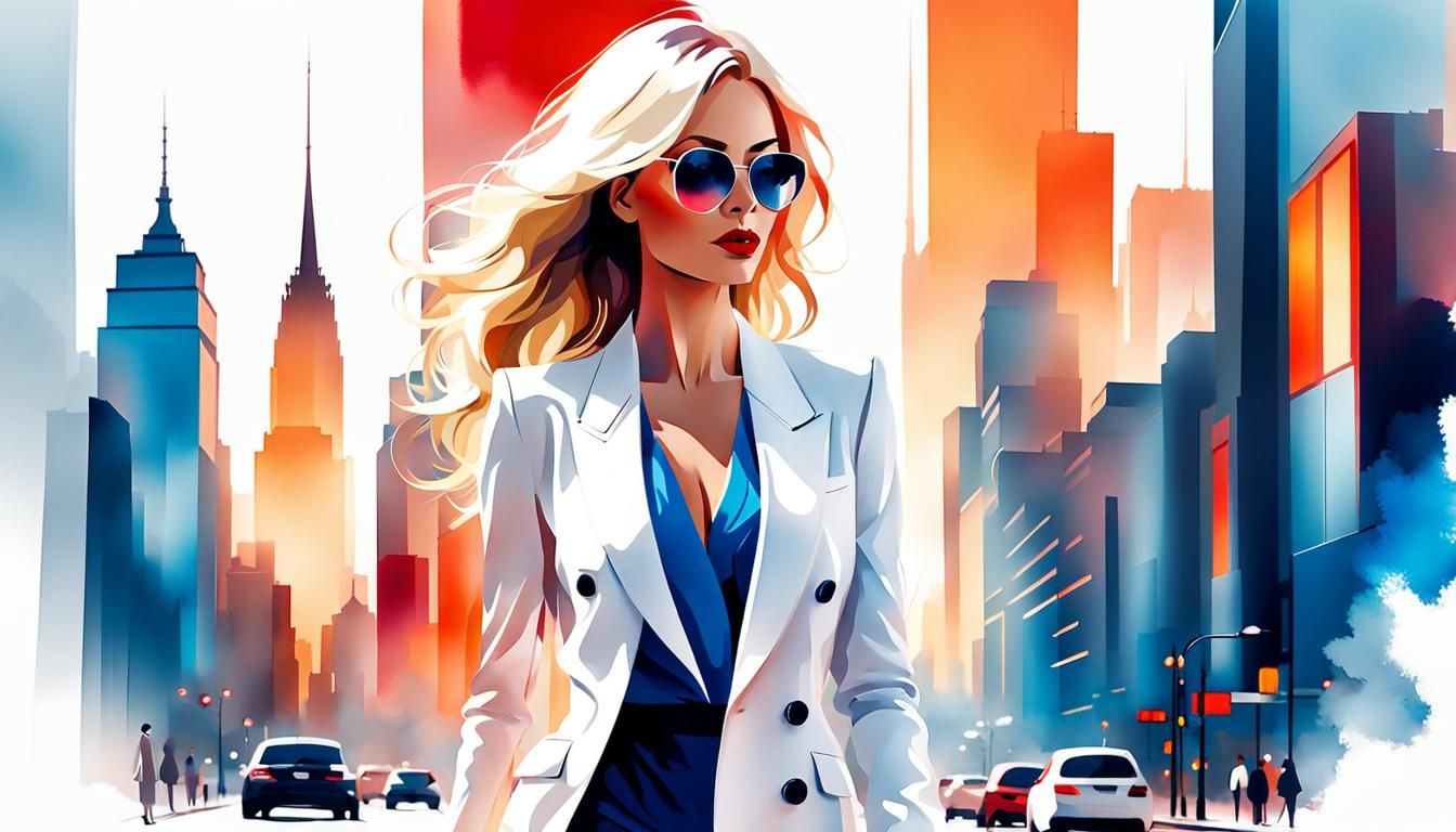 Fashion Sketch: Blonde Woman in City Street