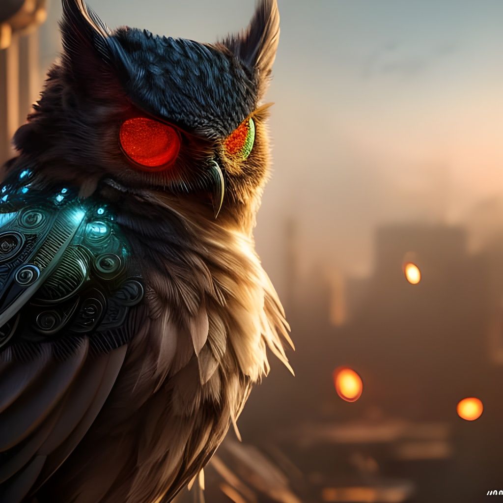 Cyberpunk Mechanical Owl Digital Art