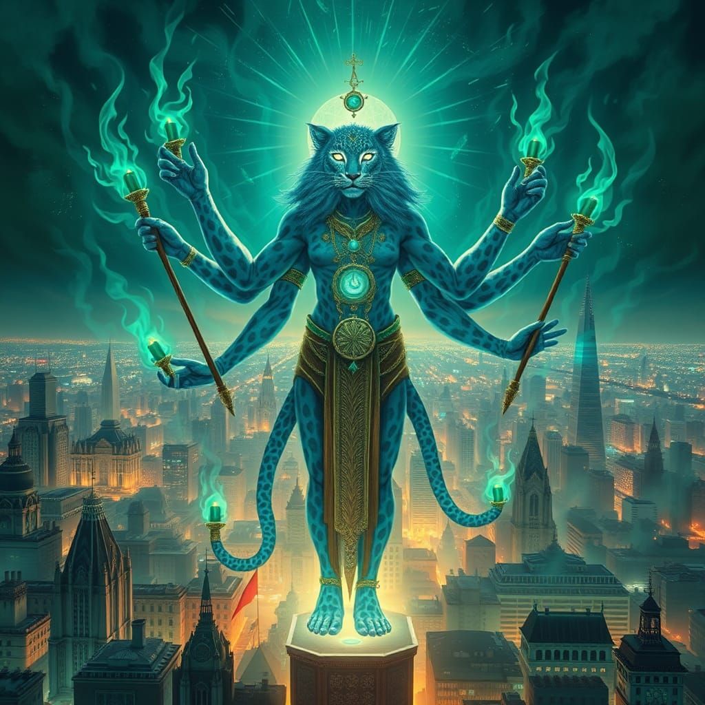 Deity of Time: Blue Leopard Woman in Emerald City