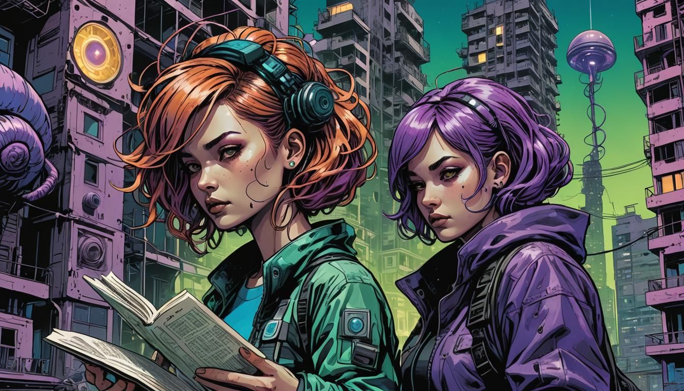 Cyberpunk Girl in Space Snail Apocalypse Comic Art