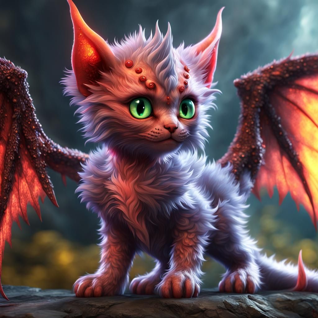 Winged Kitten Dragon: Detailed CGI Fantasy Art