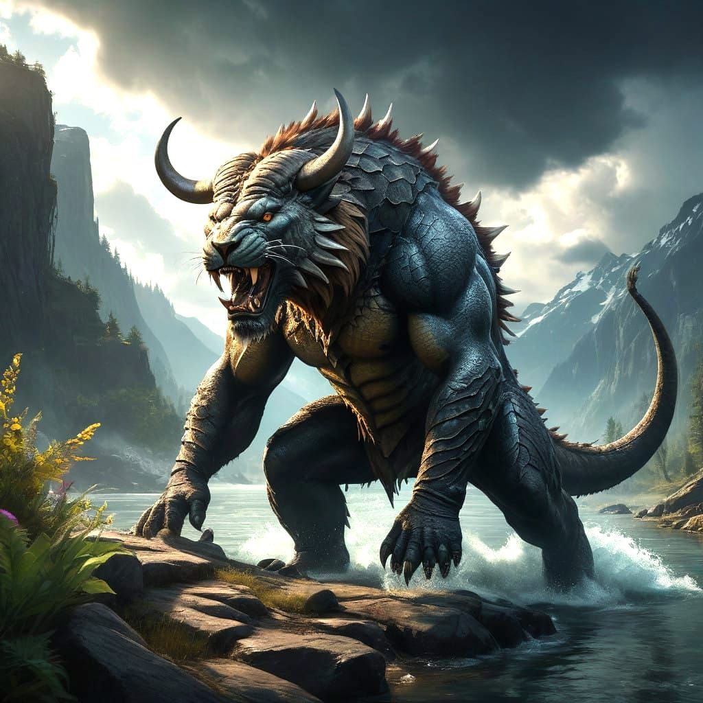 Giant Serpentine Mishipizheu in Lake Superior Storm