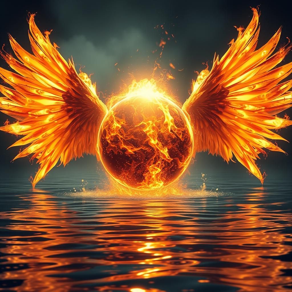 Golden-Winged Fireball Reflected in Water