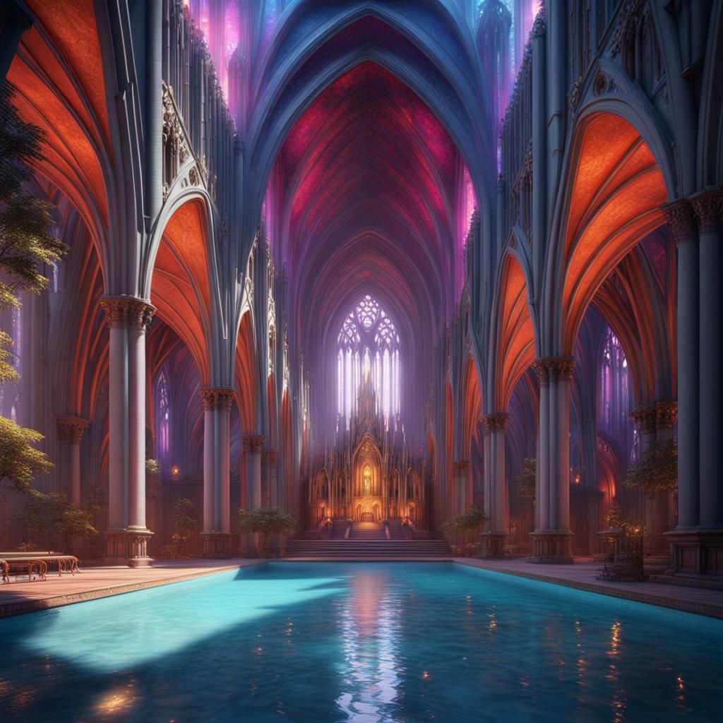 Cathedral Disco with Swimming Pool: Fantasy Concept Art