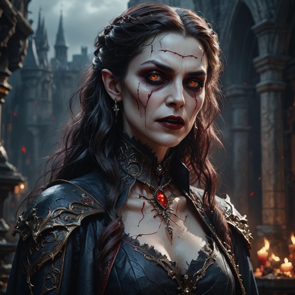 Hyperrealistic Vampire Woman in Detailed Matte Painting