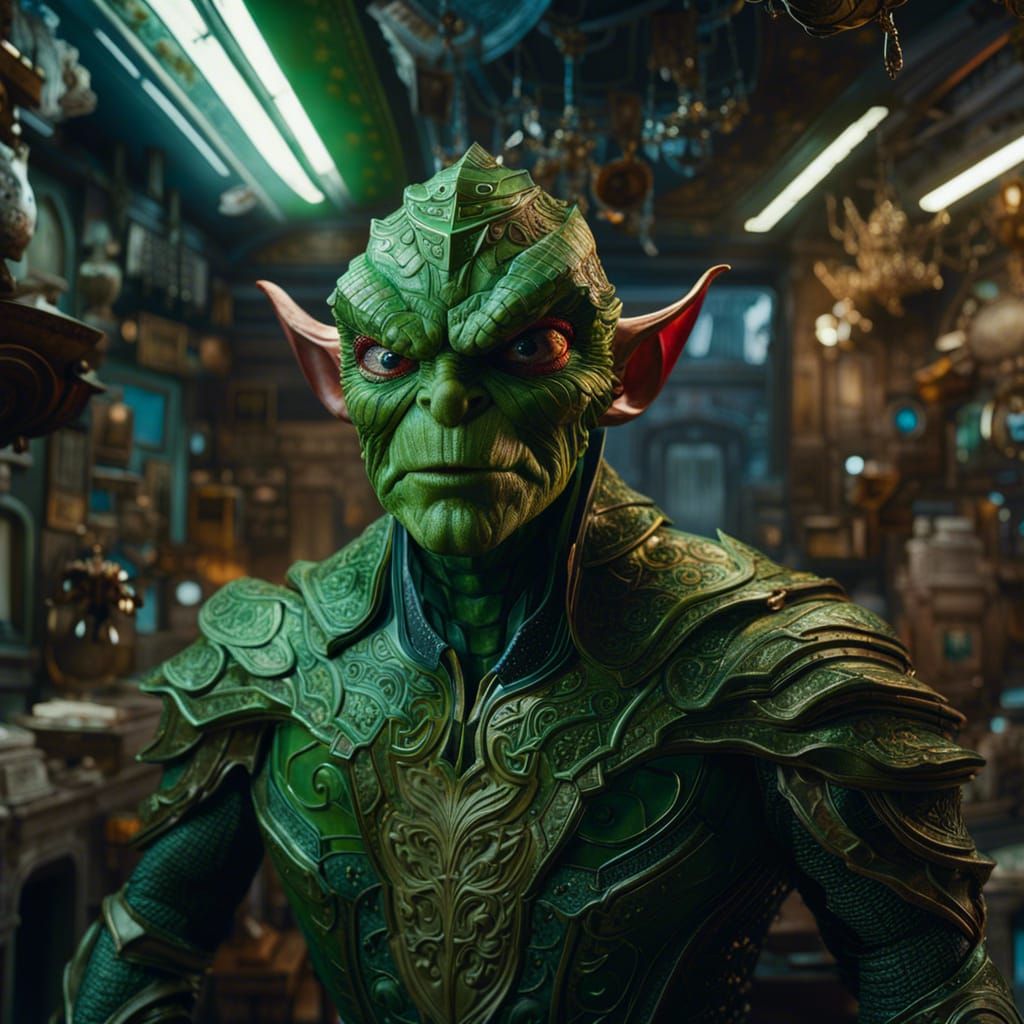 Baroque Green Goblin Portrait in Photorealistic Style