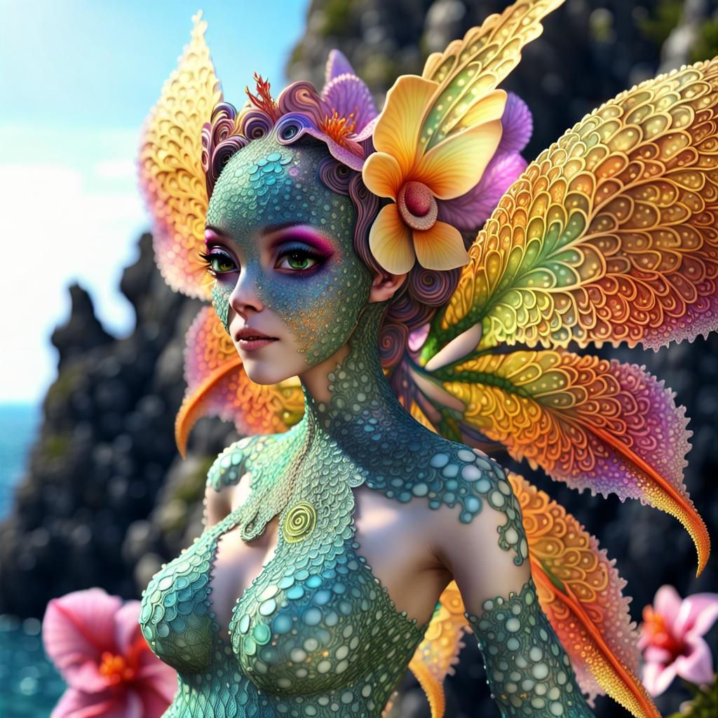 Winged Gremlins in Japanese Garden, Pointillism Style