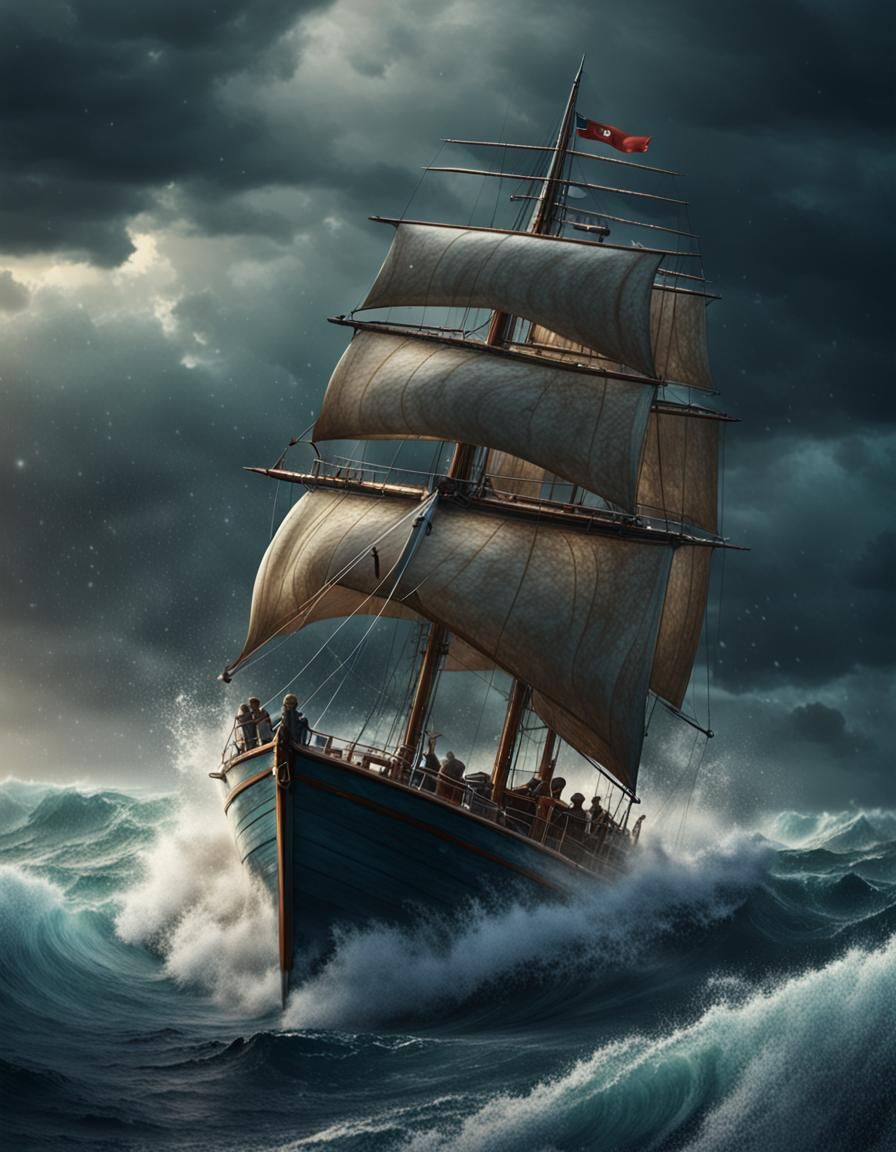 Small Boat in Stormy Sea: Detailed Matte Painting