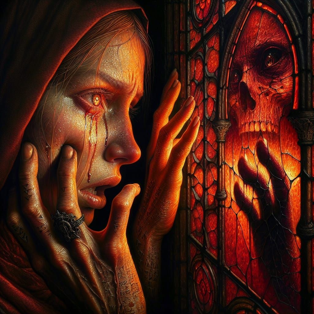 Emotional Slavic Woman in Ember Light: Impasto Oil Painting
