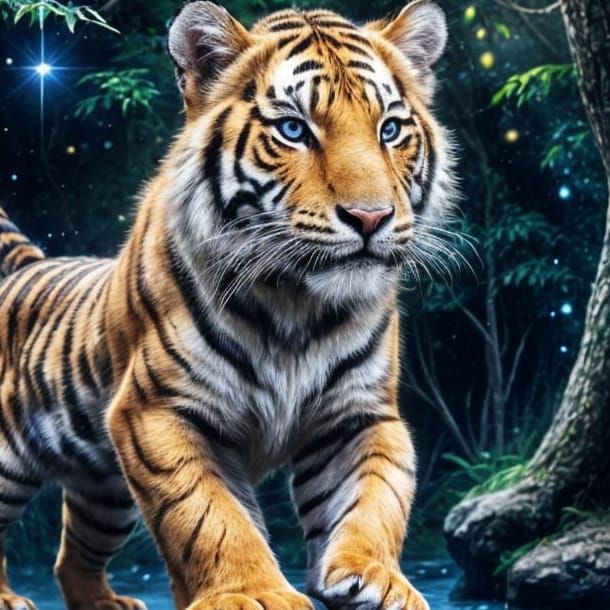 Feminine Blue-Eyed Tiger Created with Fairy Animals LoRA