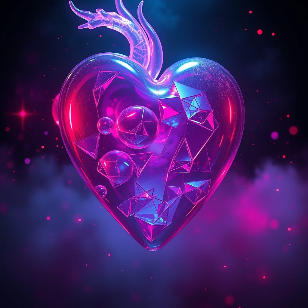 Glass Heart in Neon Disco Scene