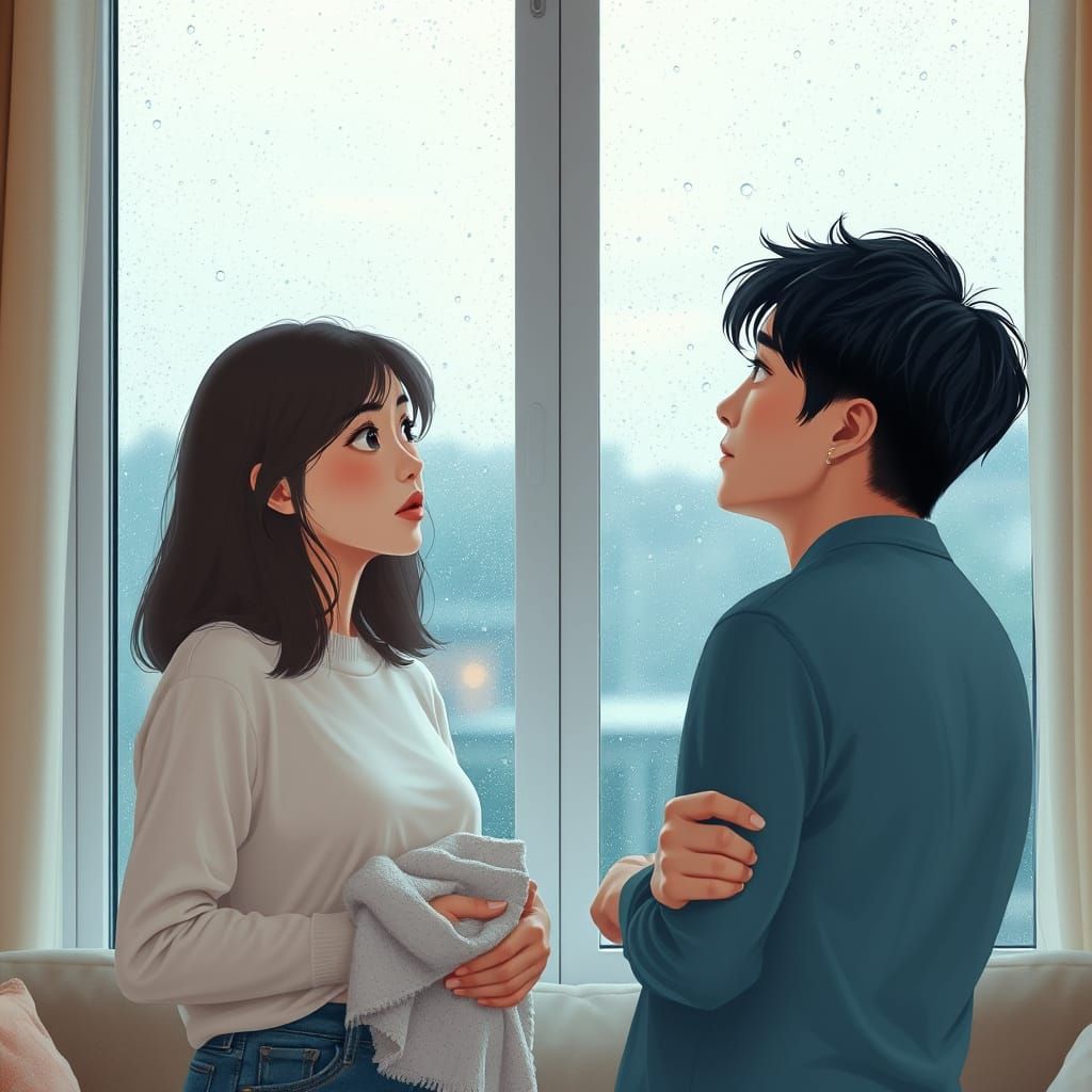 Cozy Couple Surprised by Rainy Day in Their Living Room