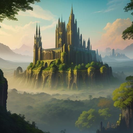 Lush Alien Cityscape in Golden Hour Lighting