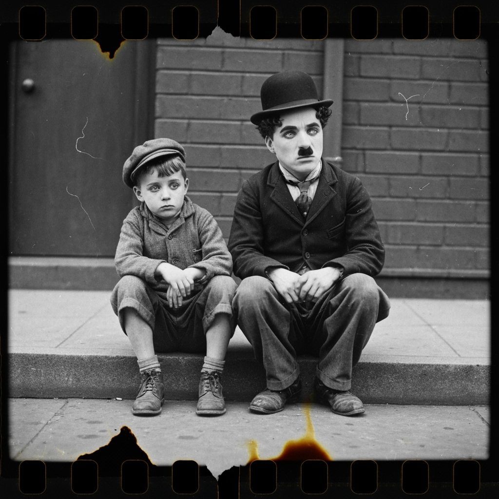 Chaplin and Child: Touching Still in Vintage Style