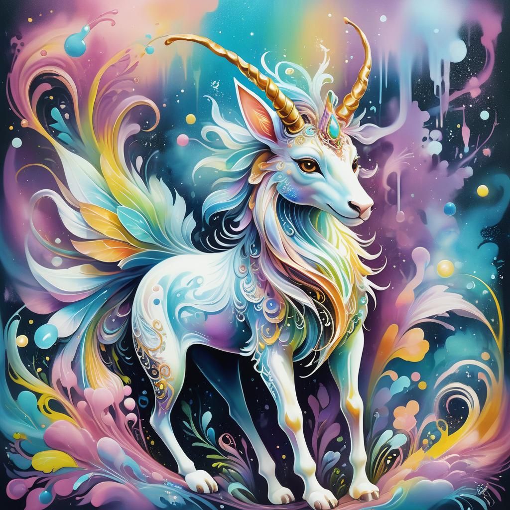 Ethereal Kirin Fantasy Creature in Soft Painting Style