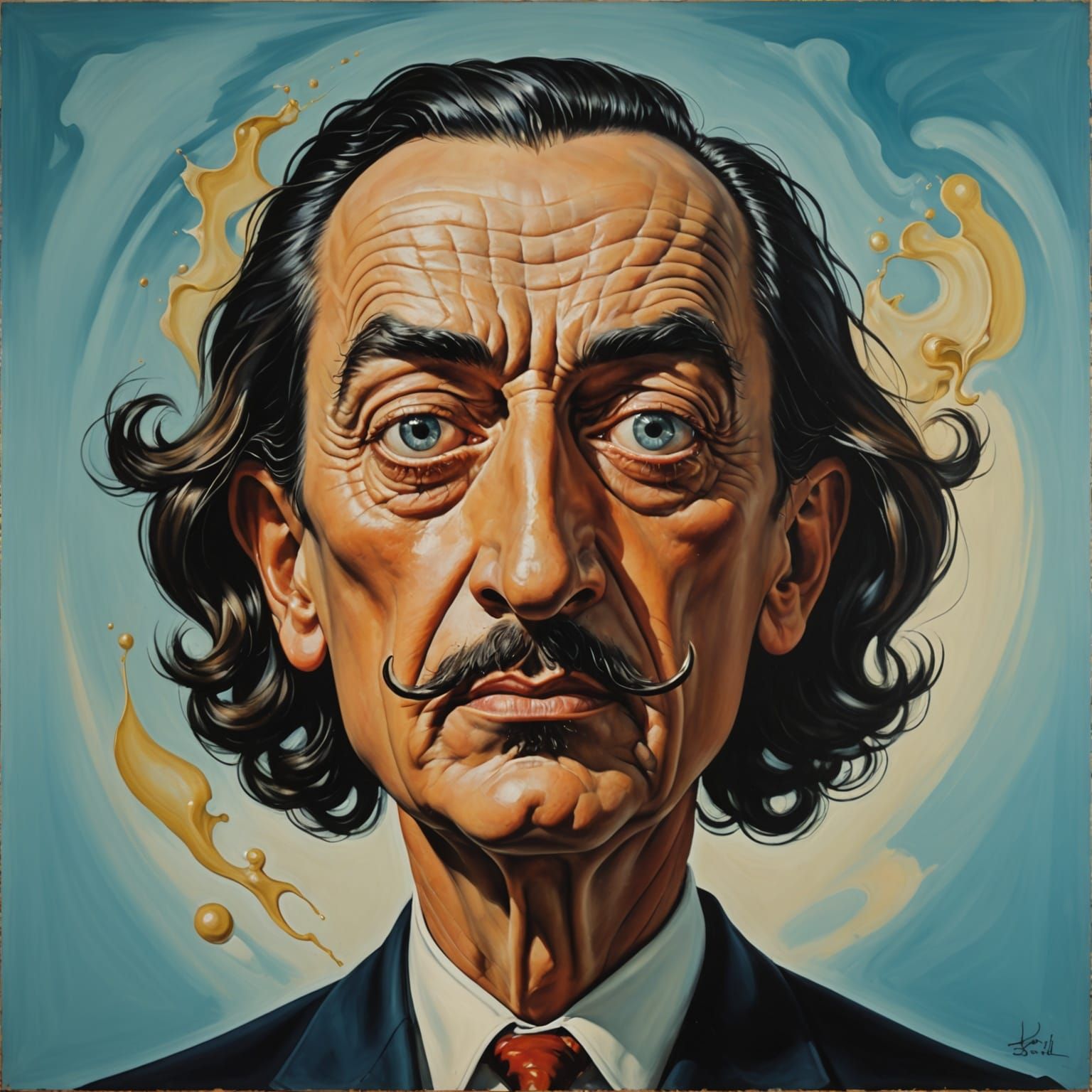 Surrealist Caricature of Dali in Melting Oil Style