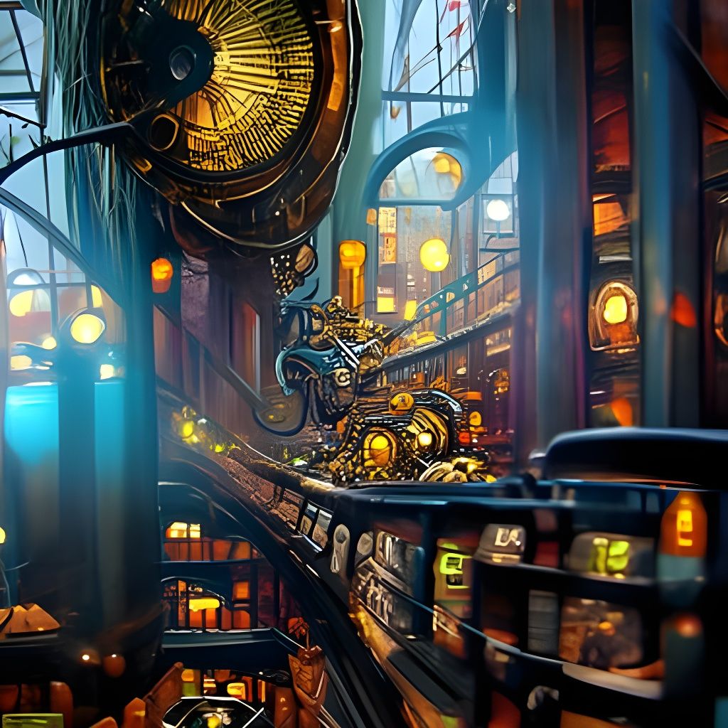 Steampunk factory interior