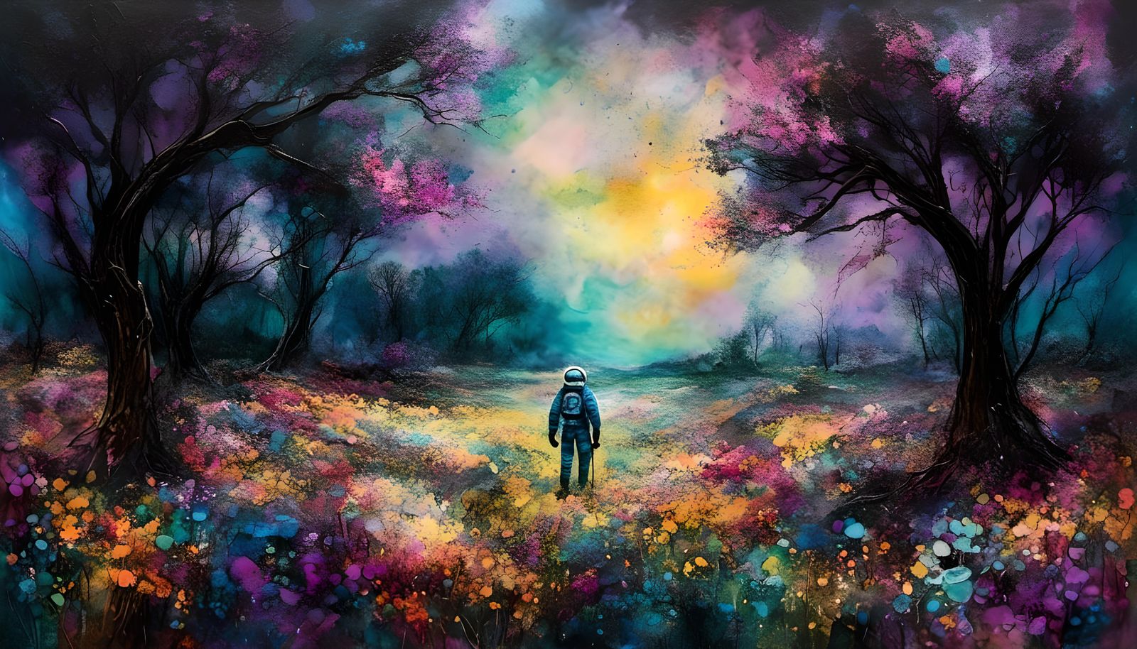 Psychedelic Meadow in Alcohol Ink Style