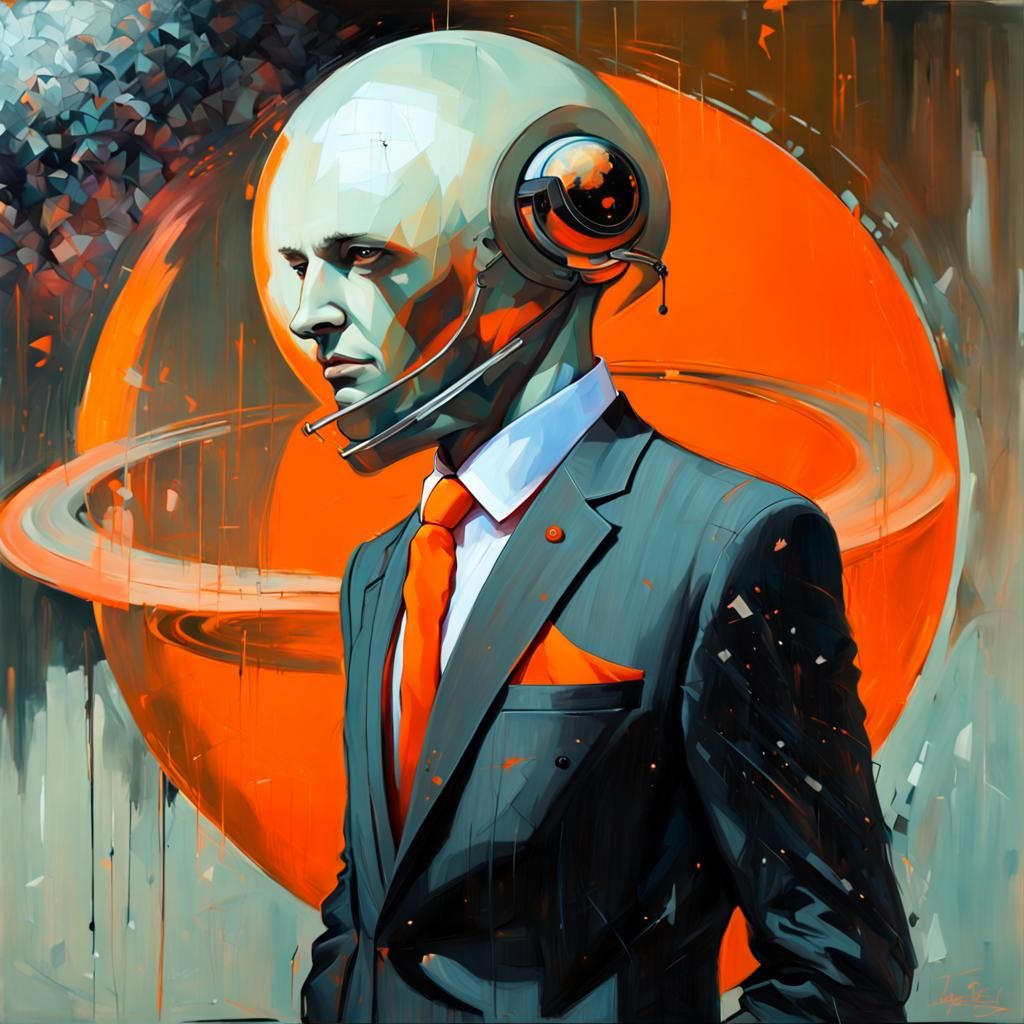 Saturn Head Surreal Portrait in Guweiz Style