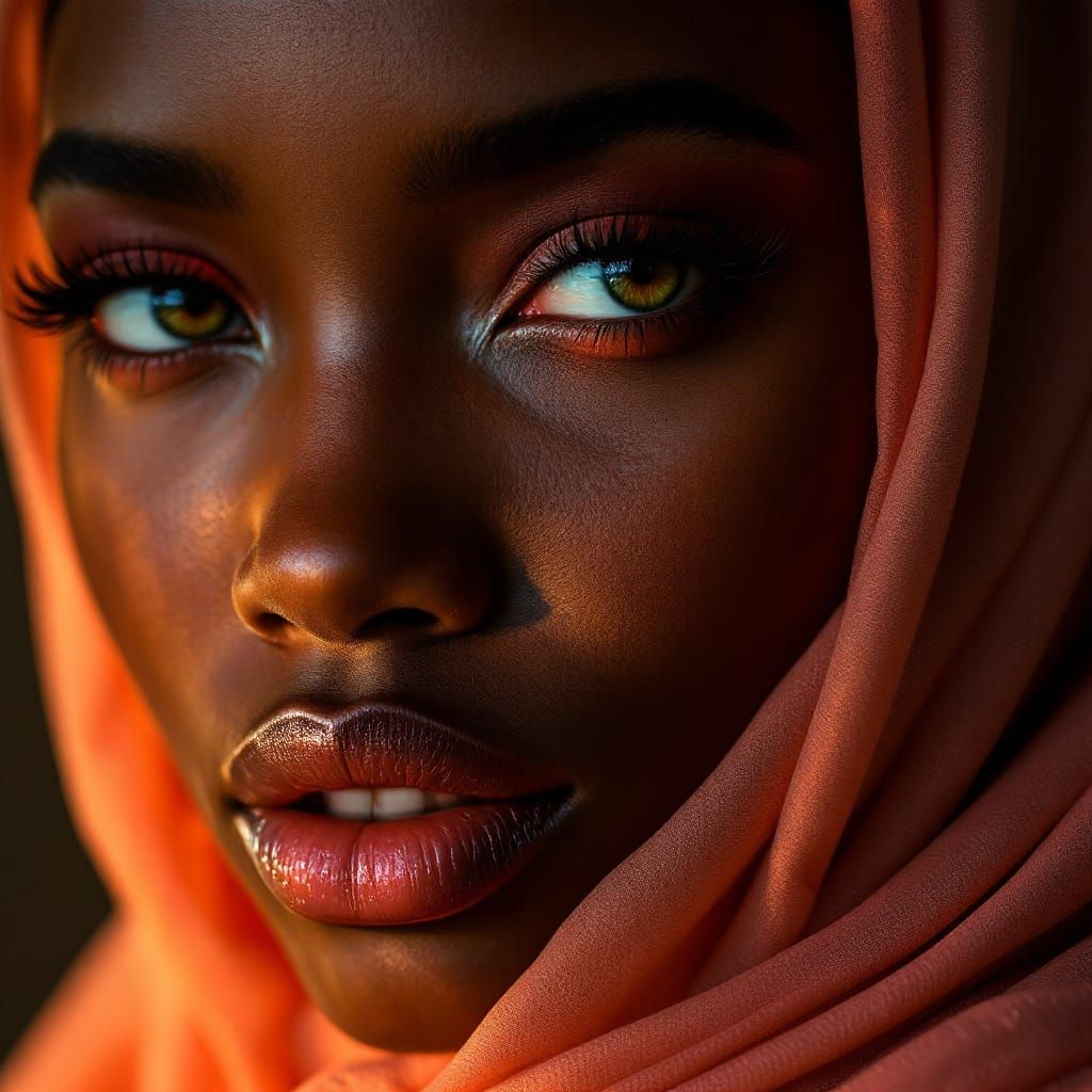 Elegant Portrait of African Woman with Cherry, Fashion Photo...