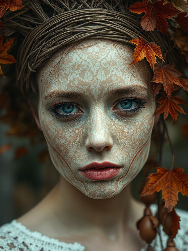 Ethereal Autumn Being with Wicker Headdress