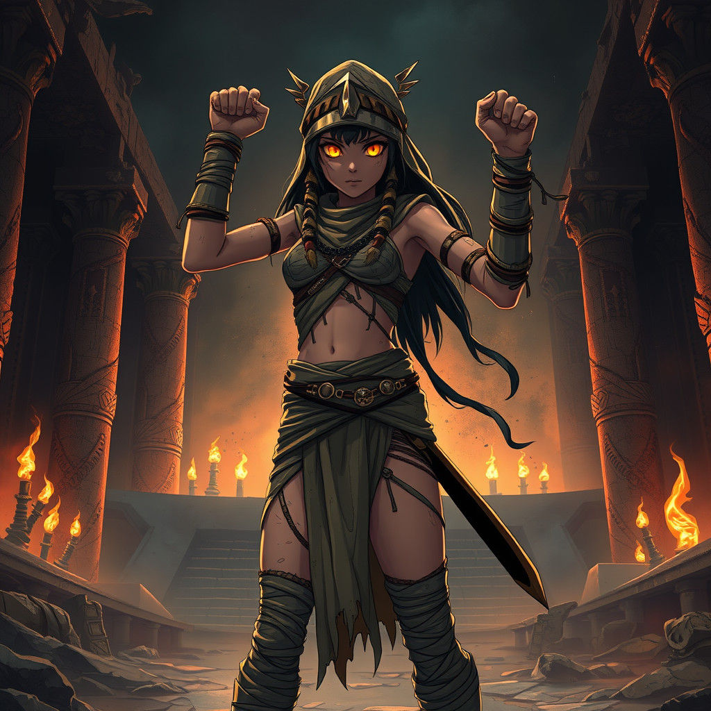 Victorious Egyptian Girl Warrior in Anime Style