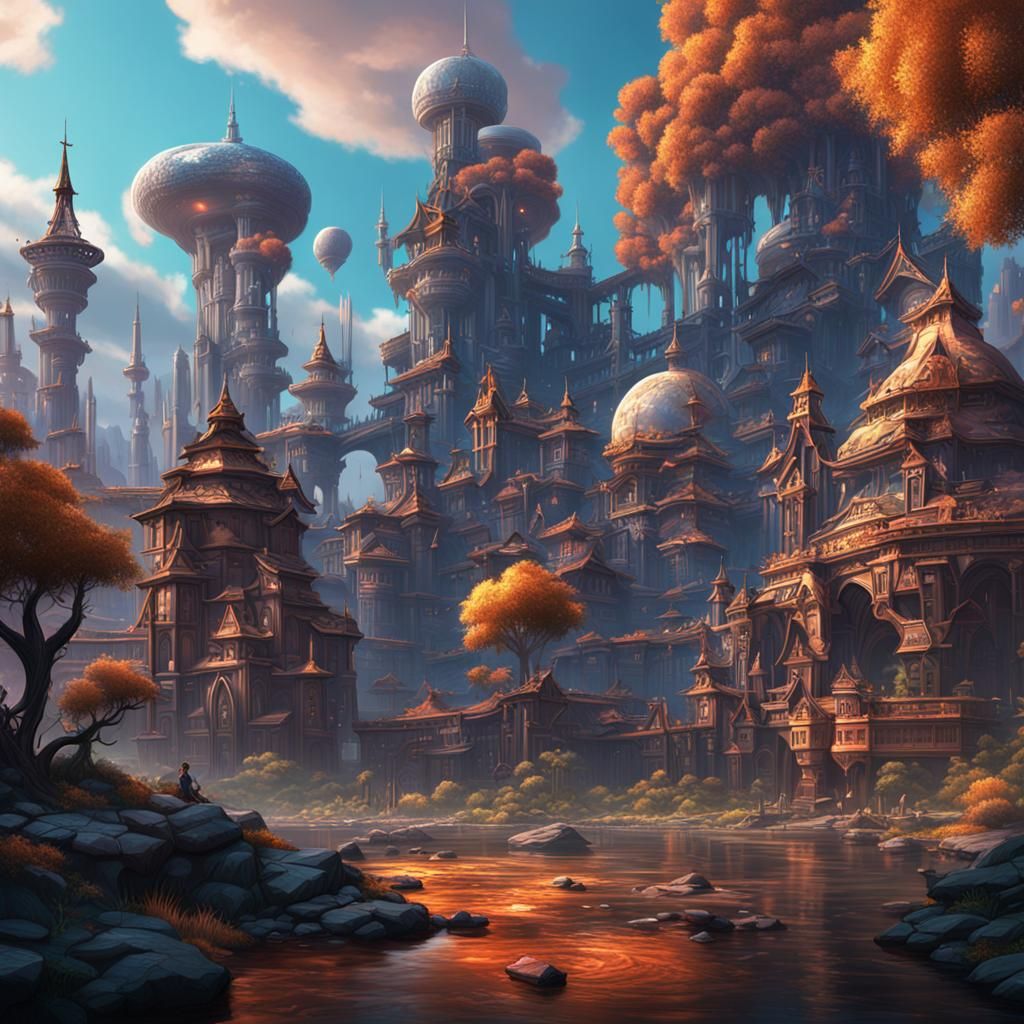 Fantastical World in Deep Color, Matte Painting