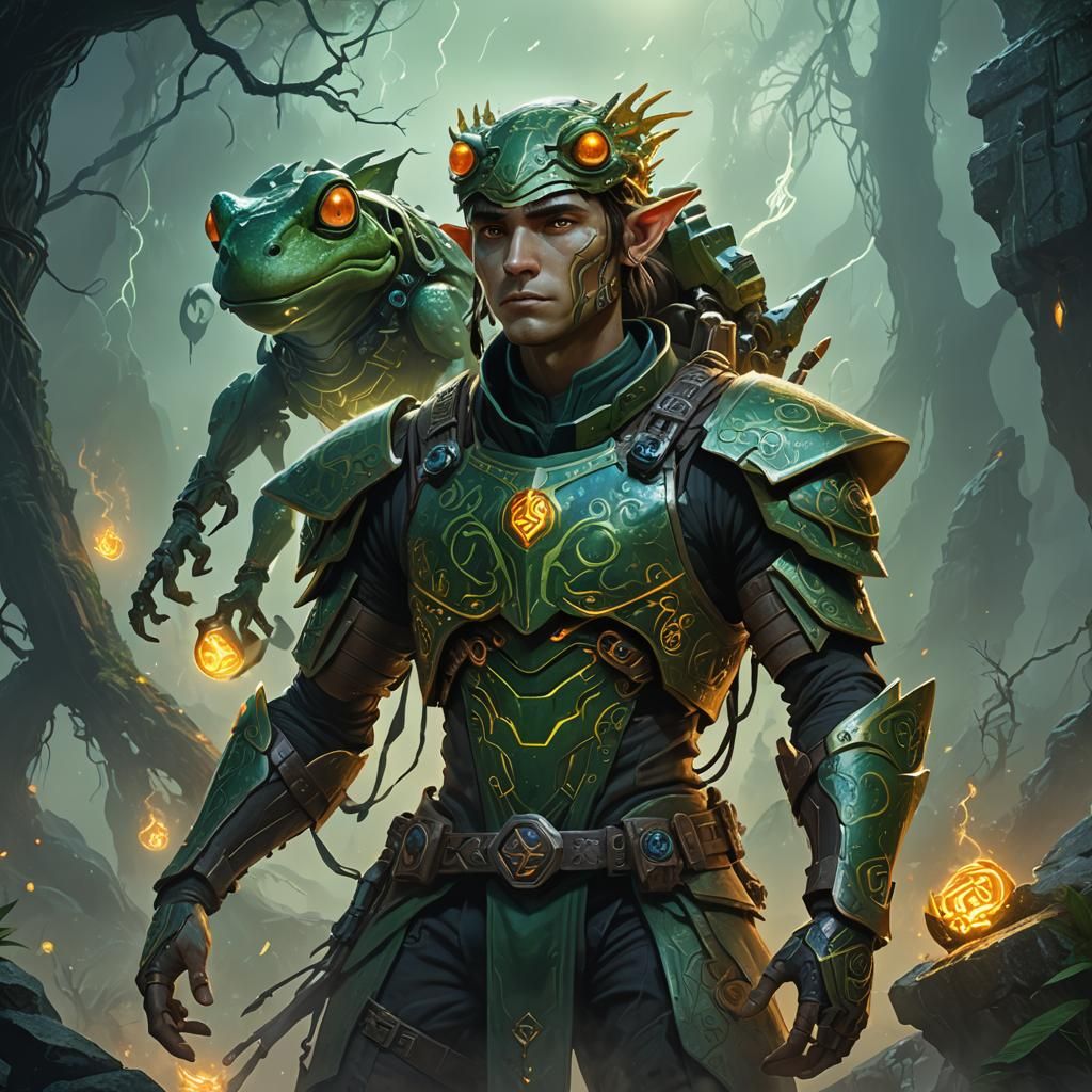 Elf Soldier with Electric Frog in Fantasy Art