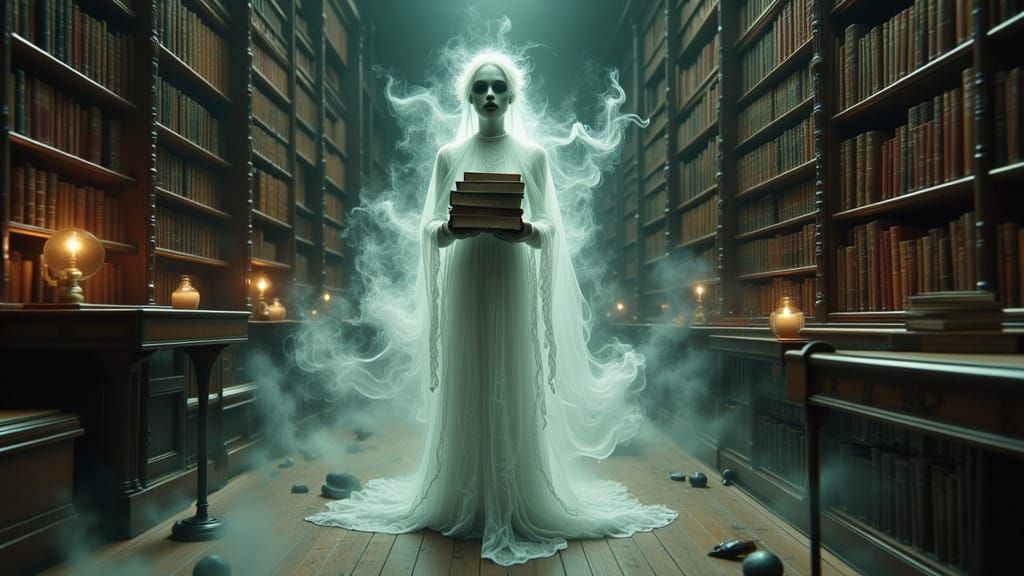 Enraged Victorian Ghost Haunts Library in Smoky Style