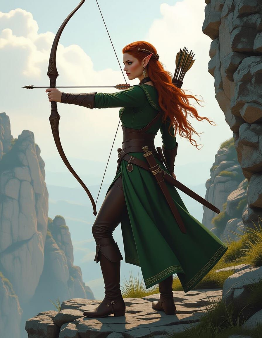 Elf Archer on Cliffs in High Fantasy Style