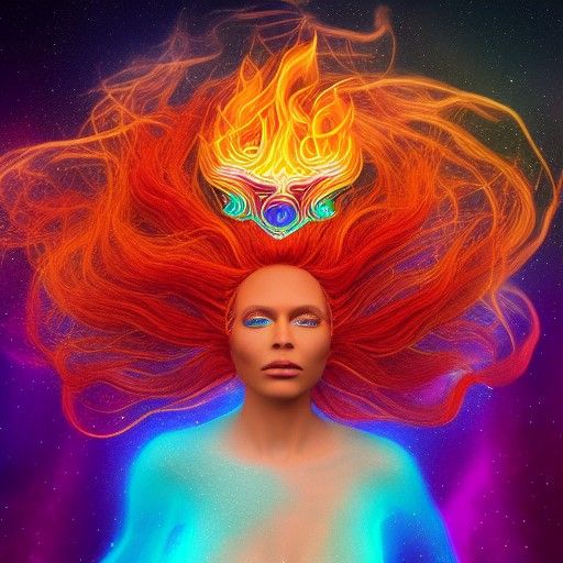 Radiant Sun Goddess with Fiery Hair