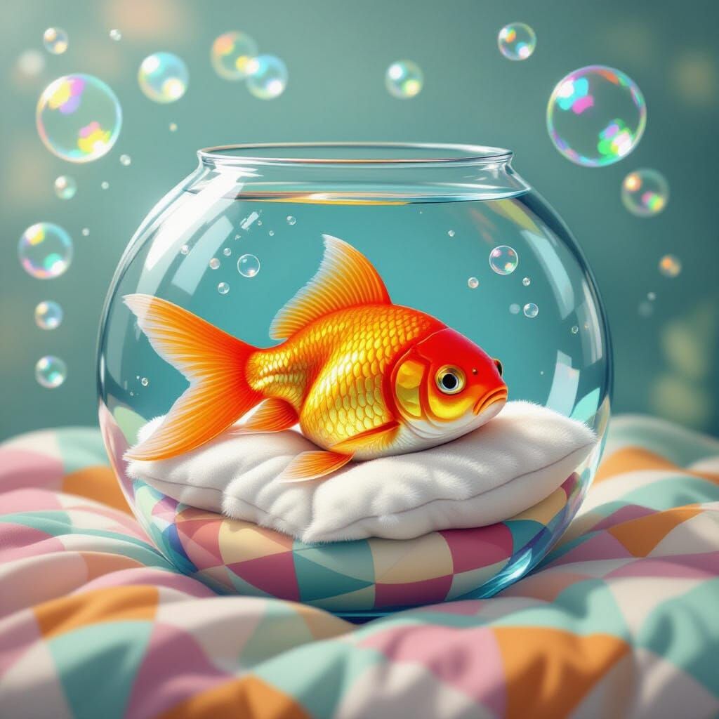 Goldfish Sleeping Peacefully in a Fishbowl Pillow