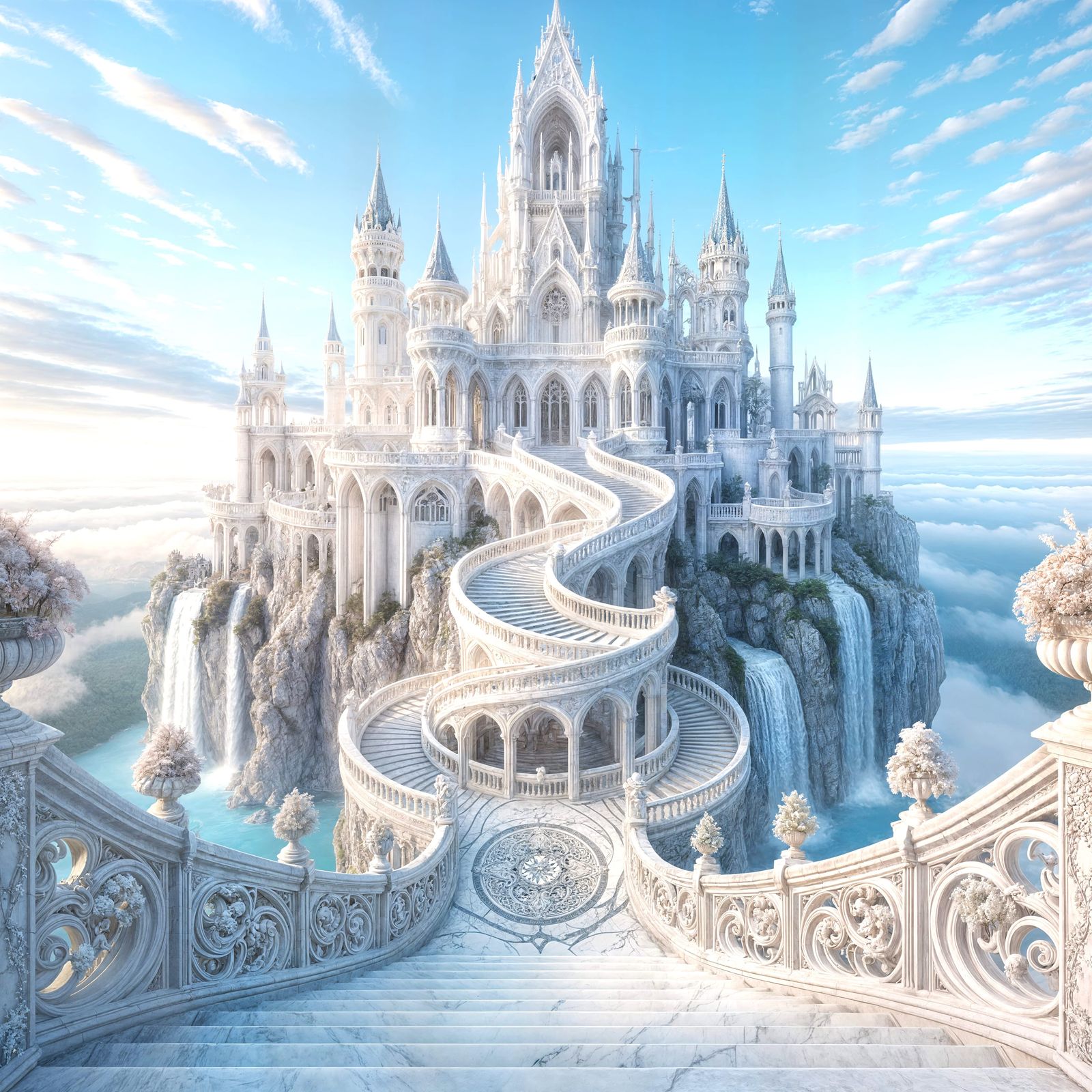 Fairytale Castle with Marble Staircase in Photorealistic Sty...