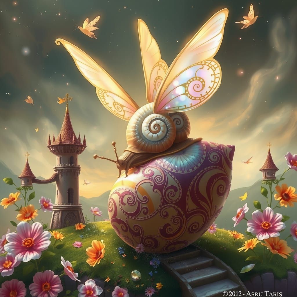 Ethereal Snail Fairy Floating Castle Scene