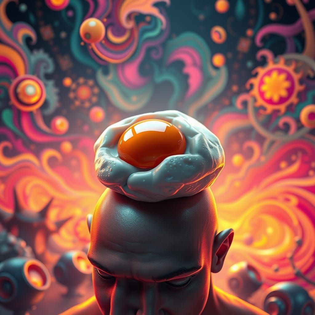 Golden Fried Egg in Futuristic, Cyberpunk-Style Concept Art