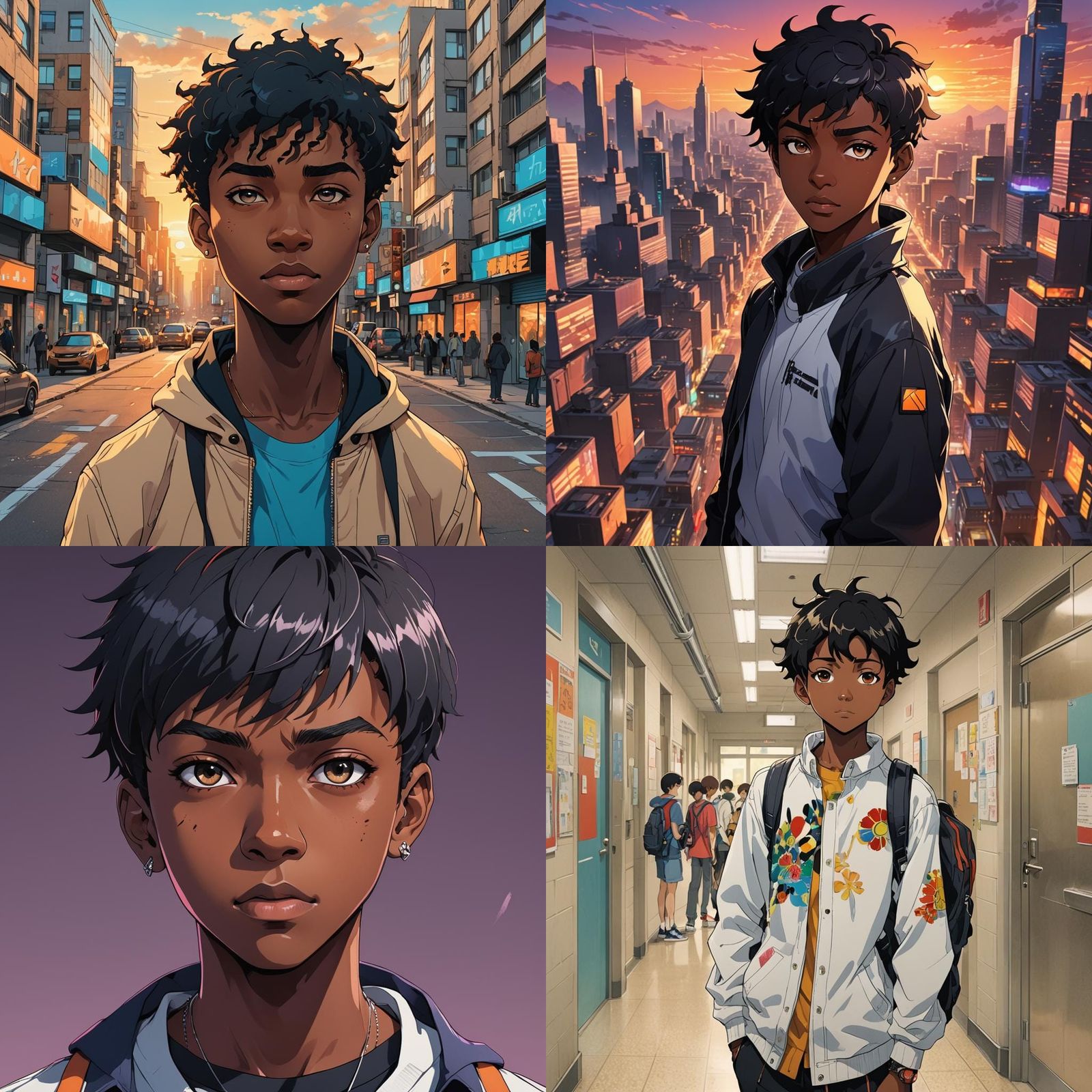 Anime-Style Portrait of a Black Teenage Boy