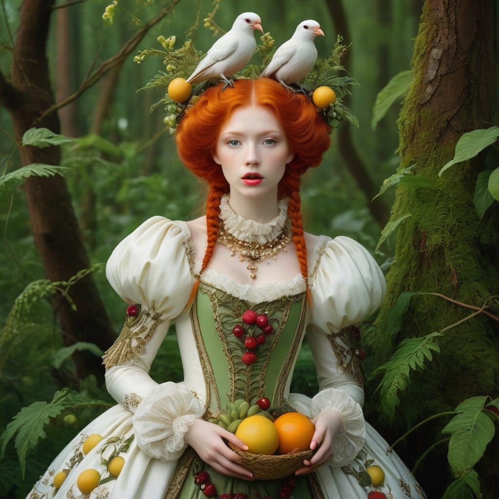 Ethereal Redhead in a Fantastical Forest