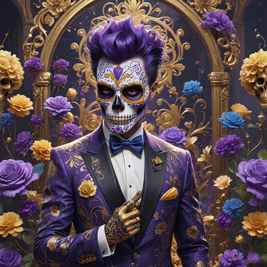 Handsome Sugar Skull Man in Floral Tuxedo