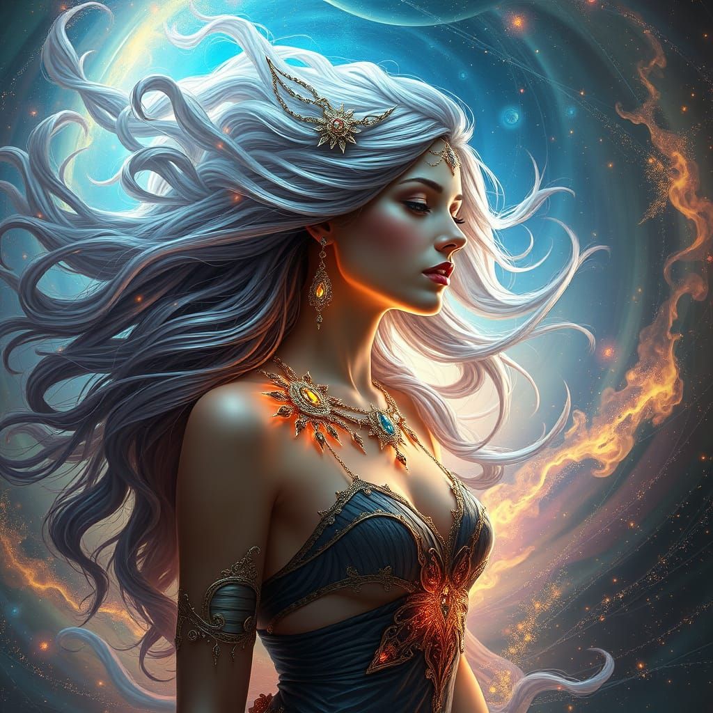 Cosmic Woman with Nebulae Hair, Digital Art