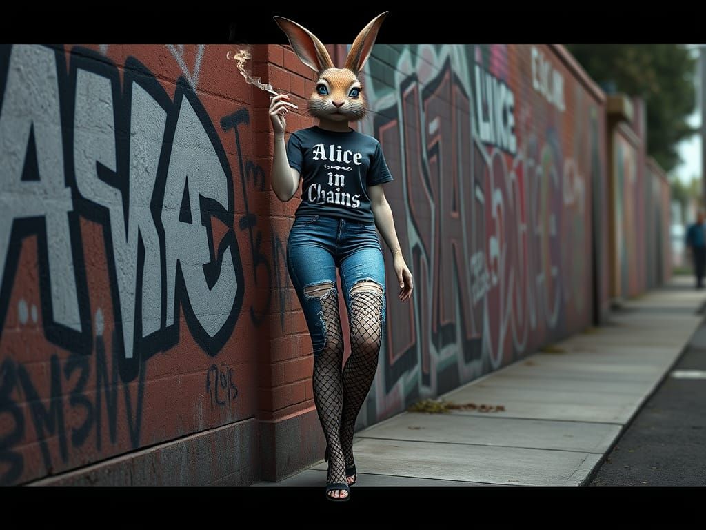 Graffiti Rabbit in Ripped Jeans and High Heels