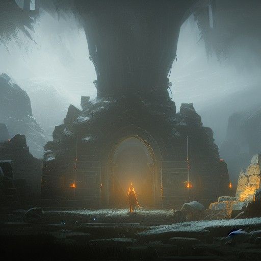 Portal Mage in Dark Viking Settlement as Fantasy Art