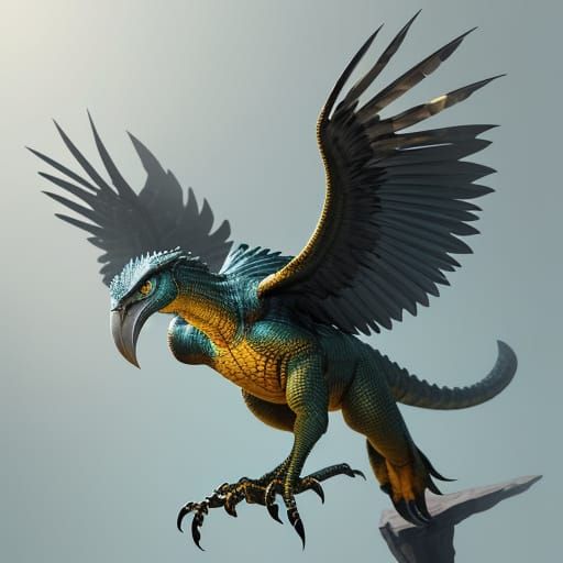 Hyperrealistic Reptilian Beast Perched on Rocky Outcropping