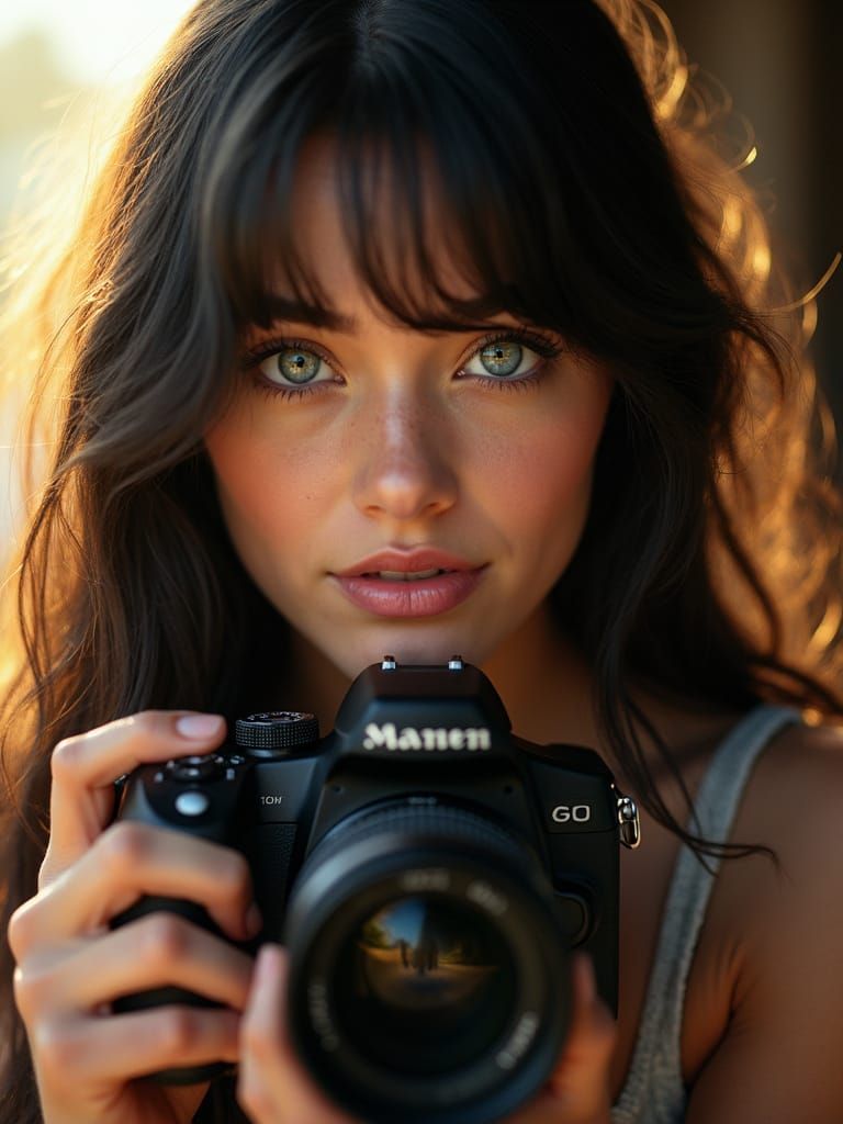 Portrait of a Young Woman Holding a DSLR Camera