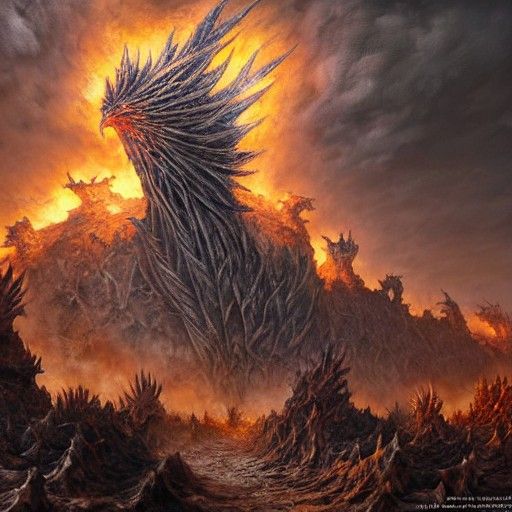 Epic Battlefield of Phoenix Golems in 8k Resolution