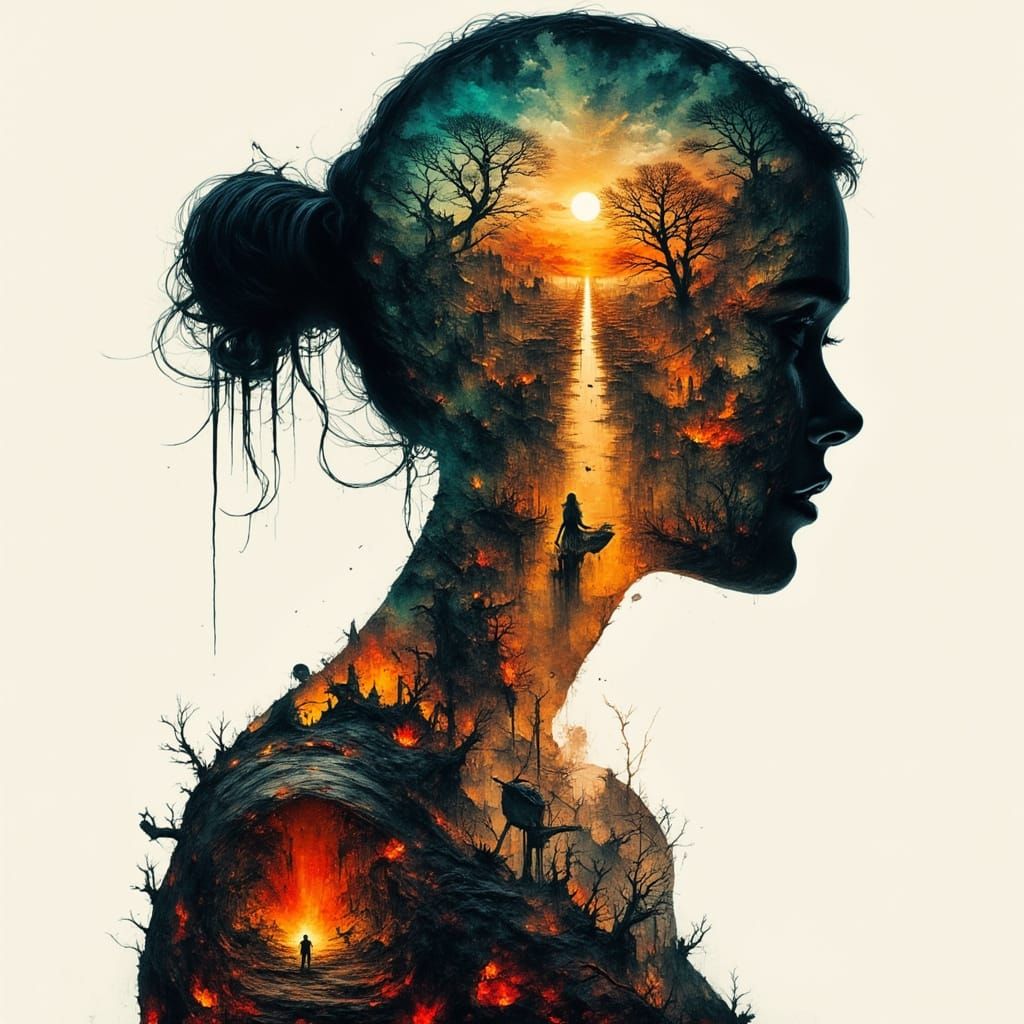 Woman's Silhouette Reveals Fiery Hellscape Within