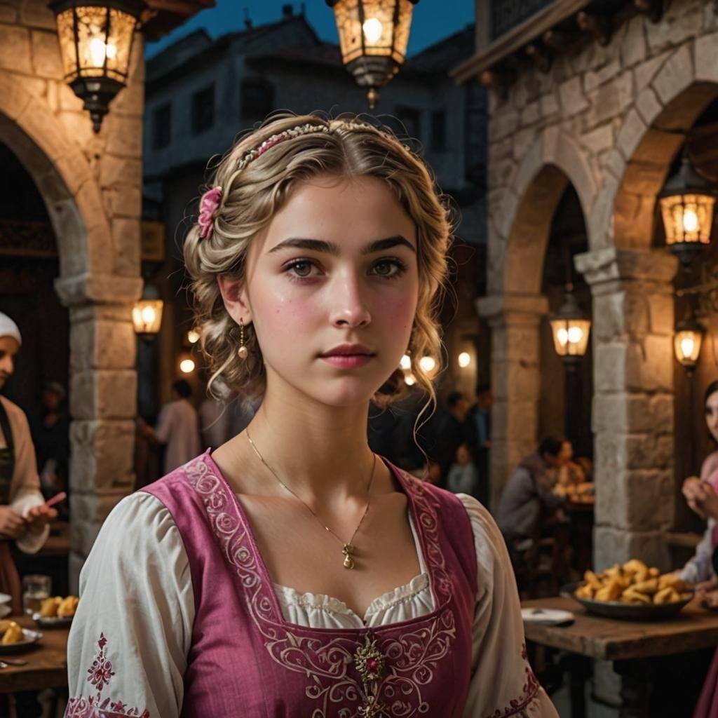 Cute Girl in Turkish Dress at Night