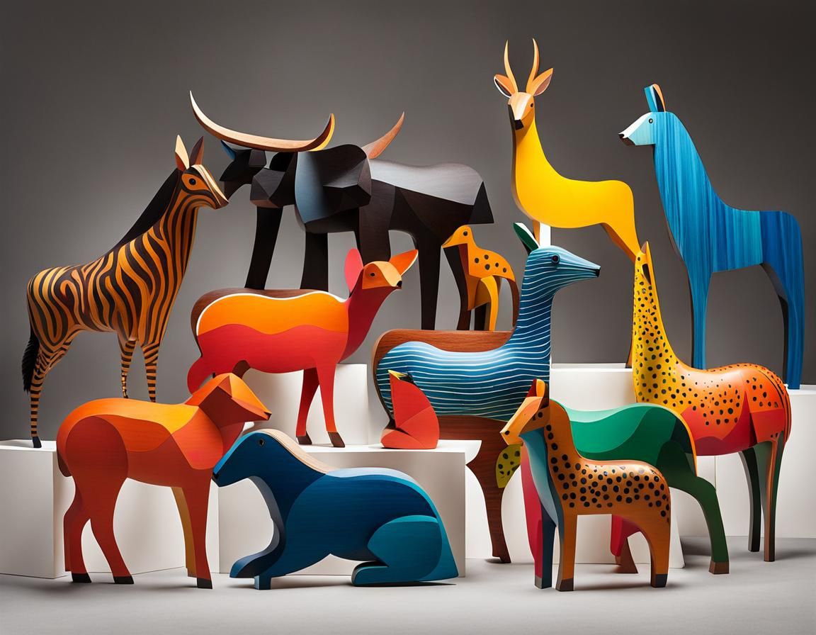 Colorfully Painted Wooden Animals Inspired by Folk Art