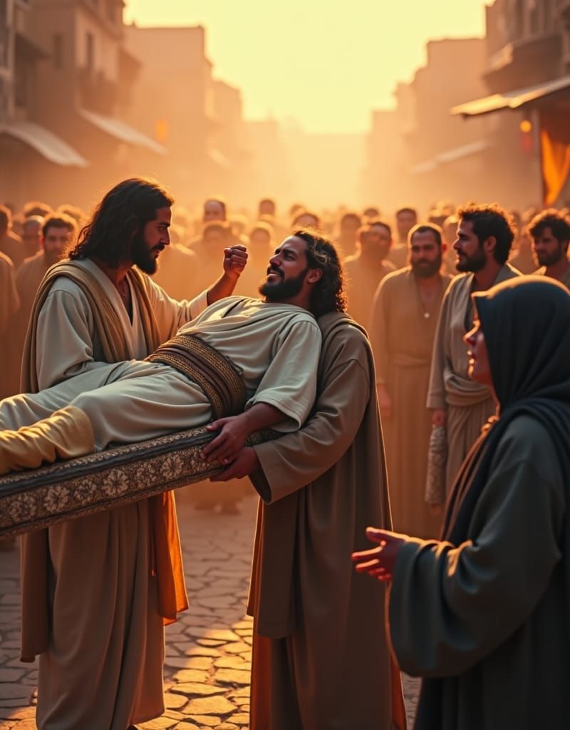 Jesus Resurrects Widow's Son in Fantasy Art