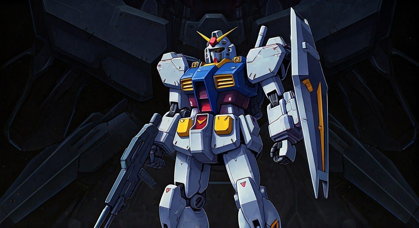 Gundam GP03 Triumphs in Industrial Futuristic Landscape